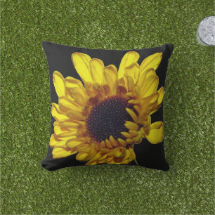 Floral Golden Yellow Black Abstract Artsy Gift Cushion