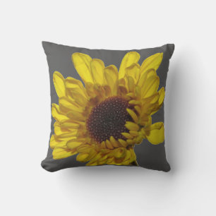 Floral Golden Yellow Flower Abstract Gift Grey Cushion