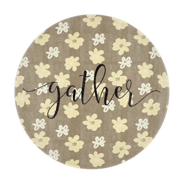 Floral Golden Yellow Typography Farmhouse Decor Cutting Board (Front)