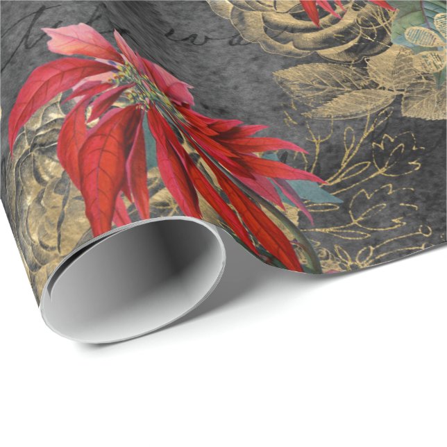 Floral Gothic Grunge Christmas Pattern Wrapping Paper (Roll Corner)