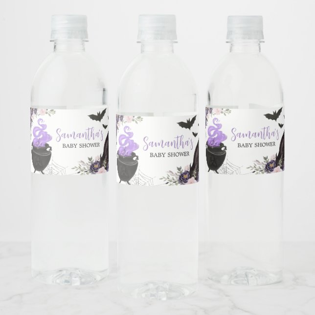 Floral Gothic Halloween Coffin Baby Shower Water Bottle Label (Bottles)