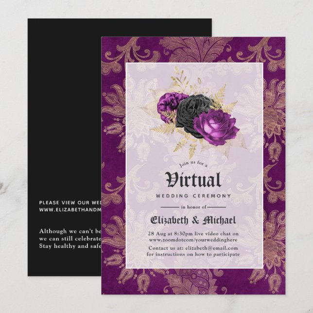 Floral Gothic Online Virtual Wedding Invitation (Front/Back)