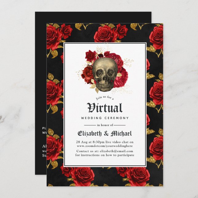 Floral Gothic Online Virtual Wedding Invitation (Front/Back)