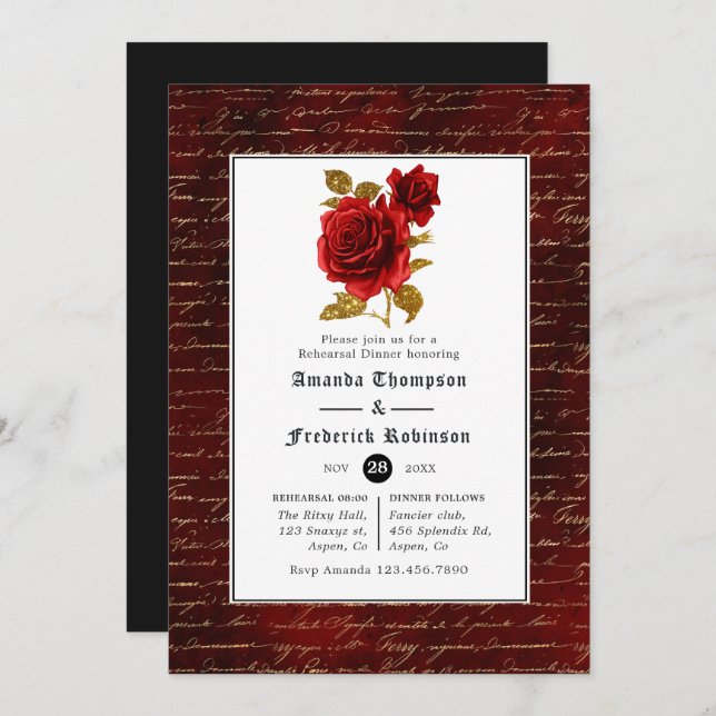 Floral Gothic Wedding Rehearsal Dinner Invitation (Front/Back)