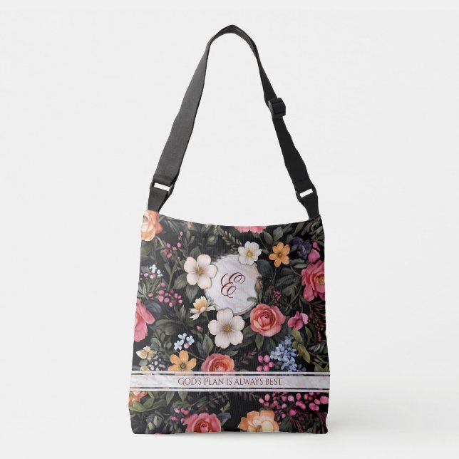 Floral Grace Personalised Carryall Crossbody Tote (Front)