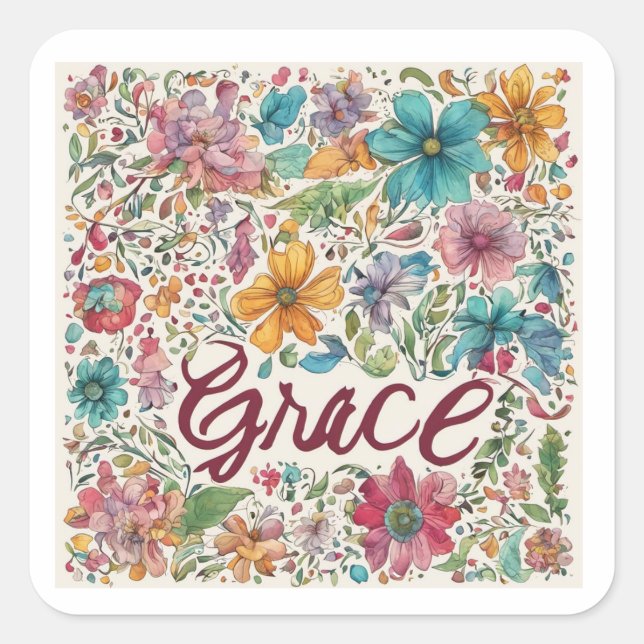 Floral Grace Square Sticker (Front)