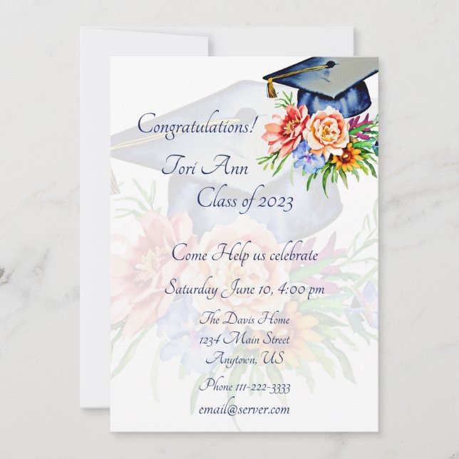 Floral Grad Cap custom Invitation (Front)