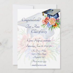 Floral Grad Cap custom Invitation