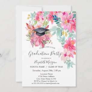 Floral Grad Cap,Flowers Graduation  Invitation