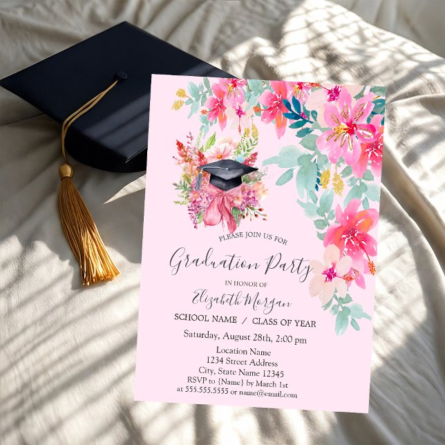 Floral Grad Cap,Spring Flowers Graduation  Invitation (Creator Uploaded)