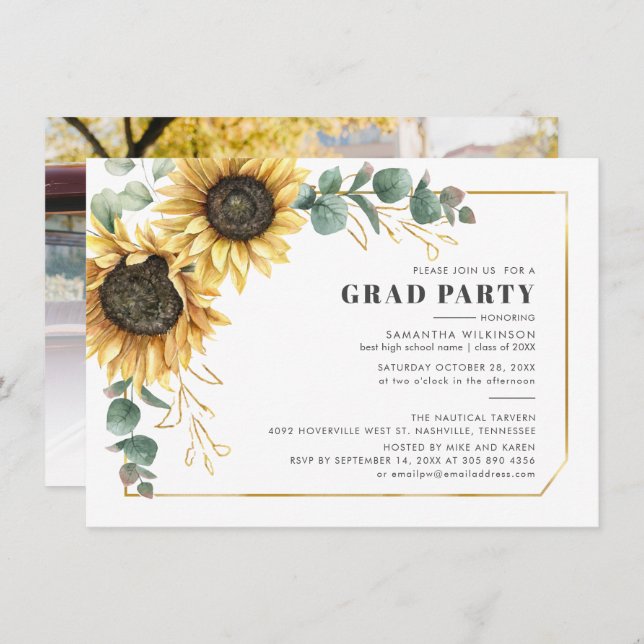 Floral Graduation 2024 Photo Grad Party Invitation (Front/Back)