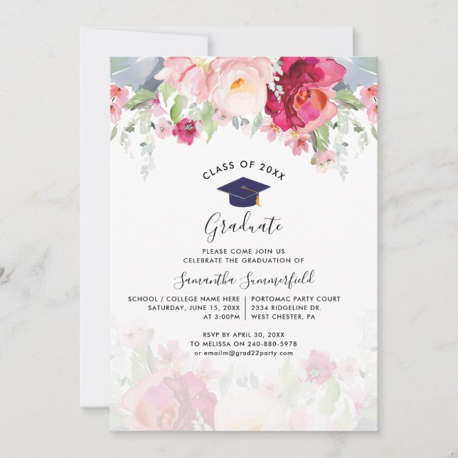 Floral Graduation 2024 Script Party Invitation (Front)