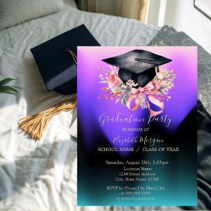 Floral Graduation Cap,Bow Ombre Graduation Invitation