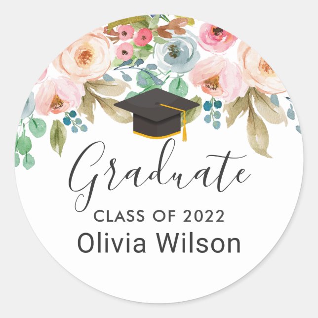Floral Graduation Cap Party Favour Sticker (Front)