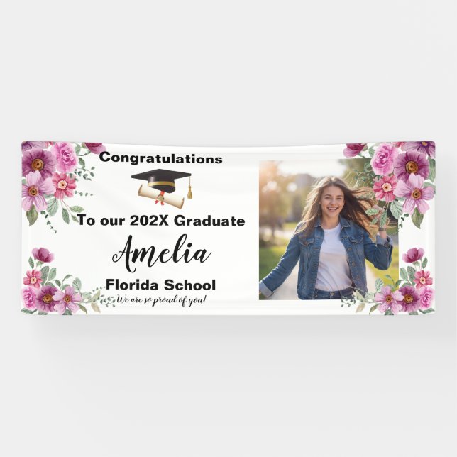 Floral Graduation Celebration Photo Banner (Horizontal)