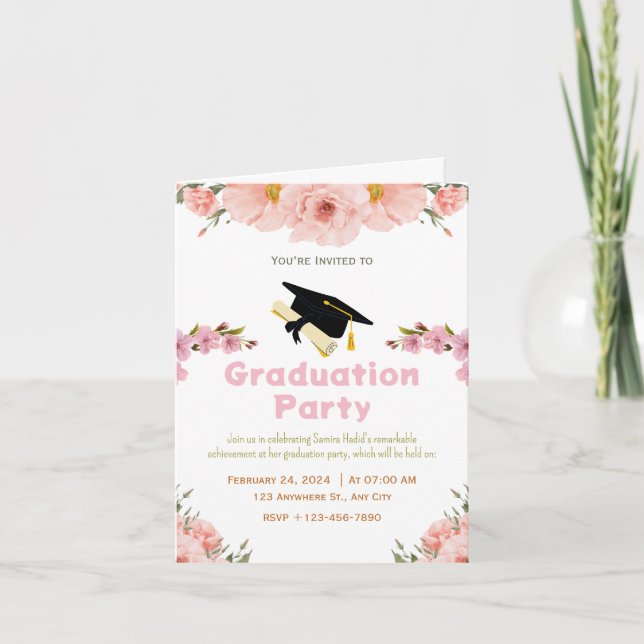 Floral Graduation Folded Party Invitation (Front)