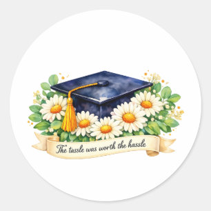Floral Graduation Gift Cute Watercolor Grad Cap  Classic Round Sticker