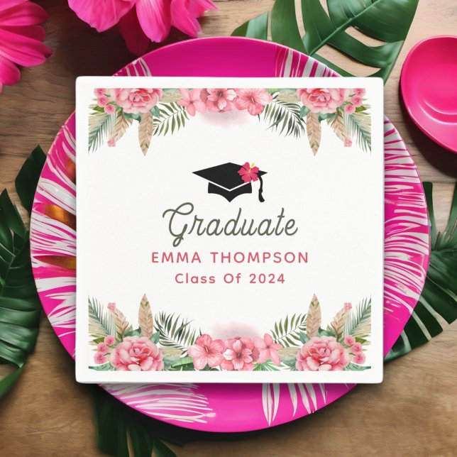 Floral Graduation Luau Class Of 2024 Graduate Napkin (Creator Uploaded)