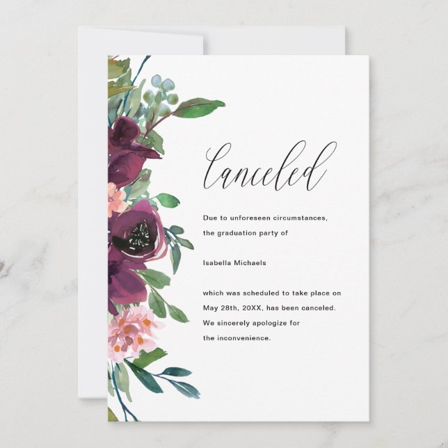 Floral Graduation Party Cancellation Announcement (Front)