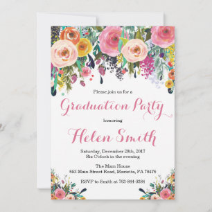 Floral Graduation Party Invitation Card Watercolor