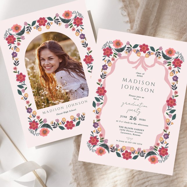 Floral Graduation Party Invitation Elegant Frame (Floral Graduation Party Invitation Elegant Frame)