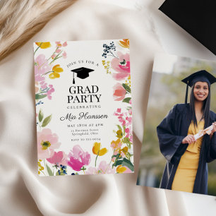 Floral Graduation Party Invitation Photo Back