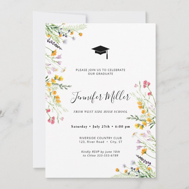 Floral Graduation Party Photo meadow Holiday Card (Front)