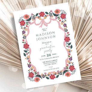 Floral Graduation Party Ribbon Frame Invitation