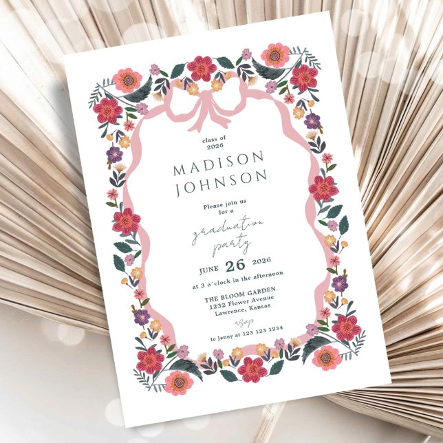 Floral Graduation Party Ribbon Frame Invitation (Floral Graduation Party Ribbon Frame Invitation)