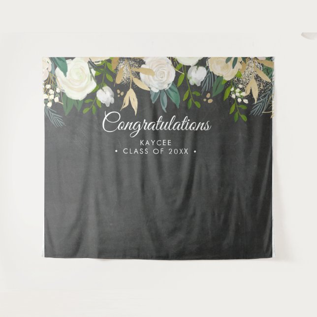 Floral Graduation Photo Backdrop - Photo Prop Tapestry (Front (Horizontal))