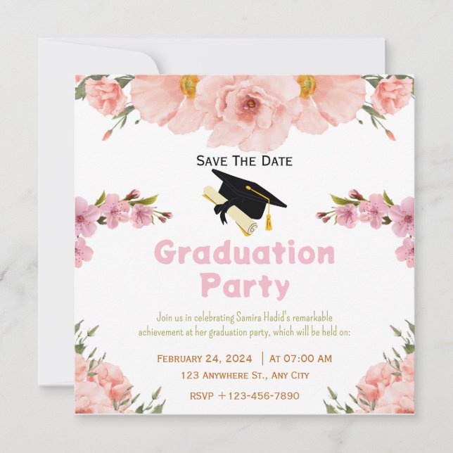 Floral Graduation Save the Date Card (Front)