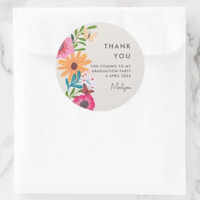 Floral Graduation Thank You Party Favour Sticker (Bag)