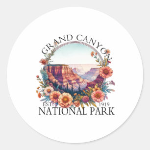 Floral Grand Canyon National Park Hiking Camping O Classic Round Sticker