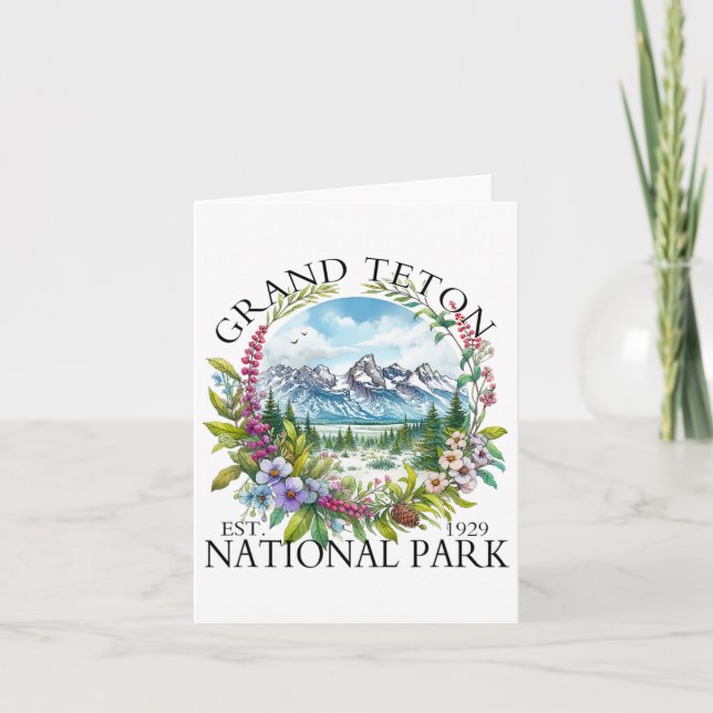 Floral Grand Teton National Park Hiking Camping Ou Card (Front)