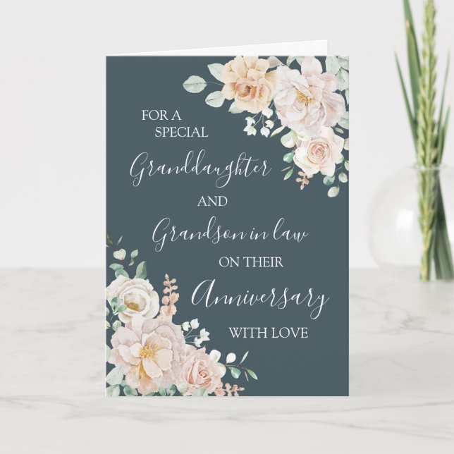 Floral Granddaughter and Husband Anniversary Card (Front)