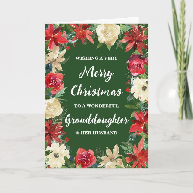 Floral Granddaughter & her Husband Merry Christmas Card (Front)