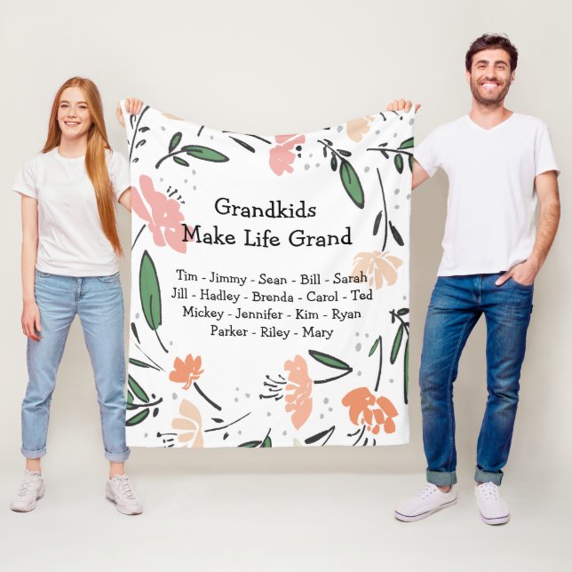 Floral Grandkids Make Life Grand Fleece Blanket (In Situ)