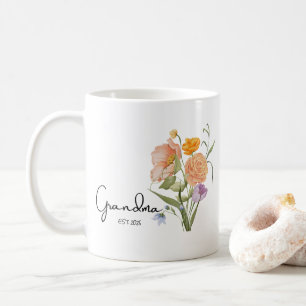 Floral Grandma Est 2026, Baby Announcement Gifts  Coffee Mug