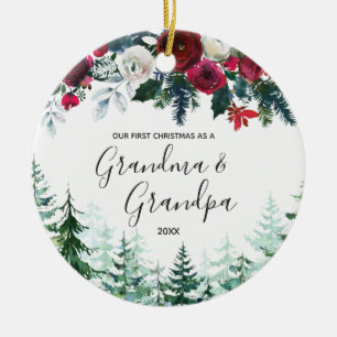 Floral Grandma & Grandpa First Christmas Ornament