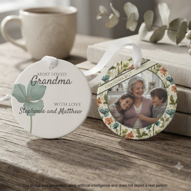 Floral Grandma Keepsake Ornament (Meaningful floral design, a heartfelt keepsake for Grandma, perfect for holiday gift-giving.)
