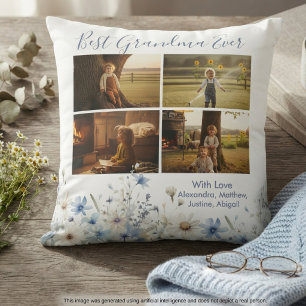 Floral Grandma Photo Collage – Gift for Her Cushion