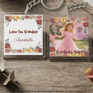 Floral Grandma Photo – Keepsake Gift Key Ring