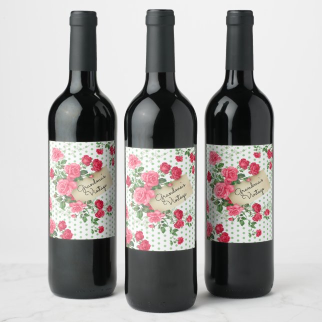 Floral Grandma's Vintage Wine Label (Bottles)