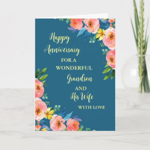 Floral Grandson and His Wife Anniversary Card
