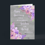 Floral Grandson and His Wife Anniversary Card<br><div class="desc">Happy wedding anniversary card for grandson and his wife with beautiful watercolor vintage purple flowers,  rustic wood and sentimental verse.</div>
