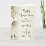 Floral Grandson & Wife Anniversary Card<br><div class="desc">Happy wedding anniversary card for grandson and wife with beautiful white vintage flowers pattern and sentimental verse.</div>