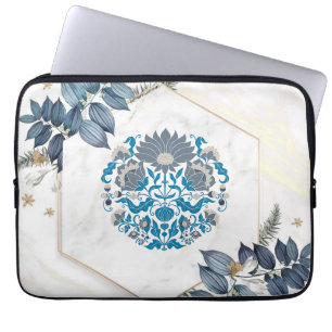 Floral Graphic Art, Teal Mandala Floral Frame Laptop Sleeve