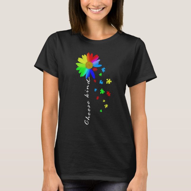 Floral Graphic Autism Awareness Daisy Flower Puzzl T-Shirt (Front)