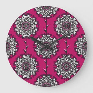 Floral Graphic Flowers Pink Seamless Large Clock
