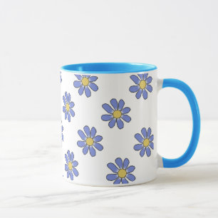 Floral Graphical Romantic Blue Yellow Mug